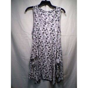 Kathryn Women's Large Sleeveless Floral Tank Dress White Black Pockets